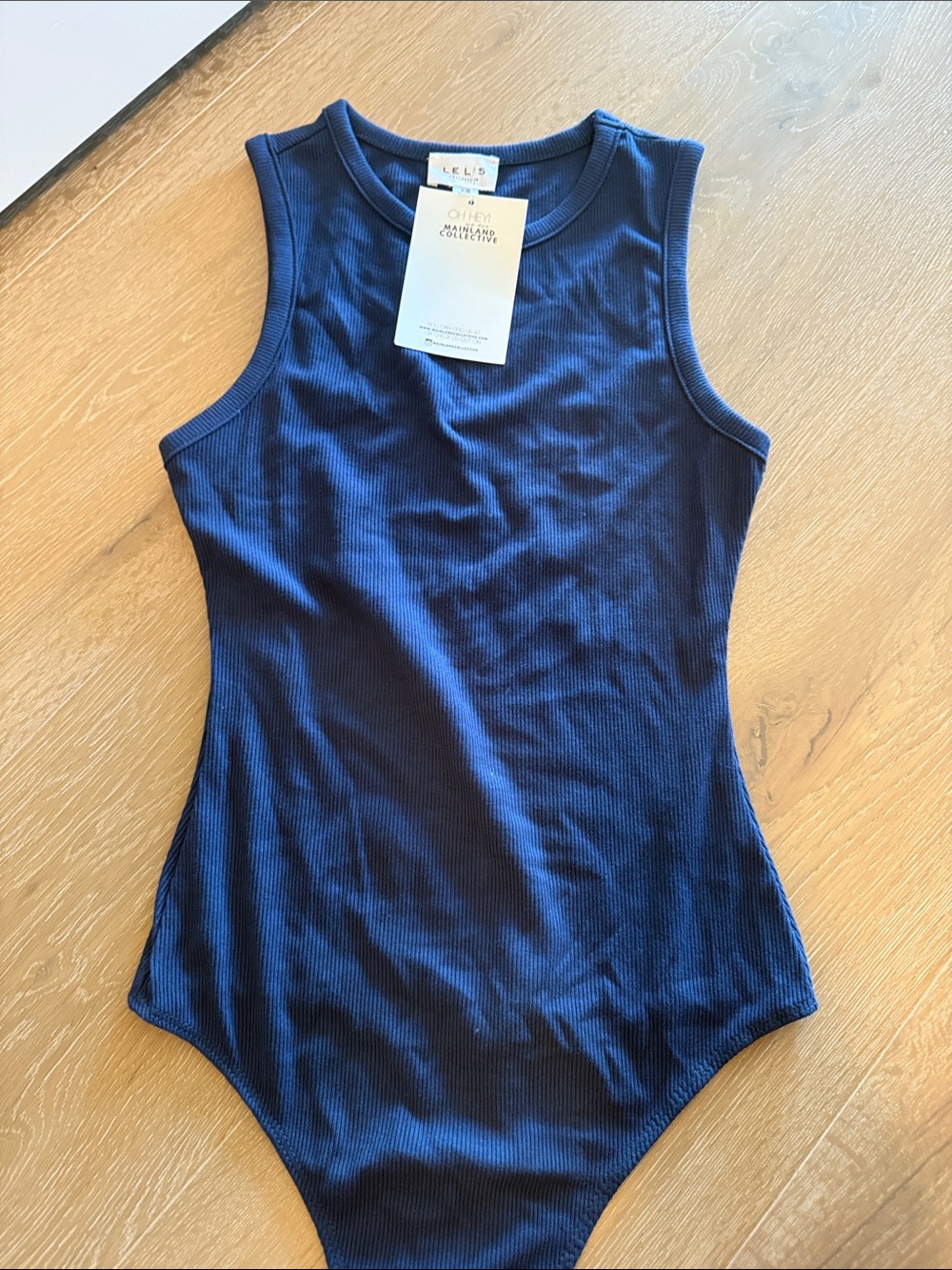 Le Lis Navy Ribbed Tank Bodysuit